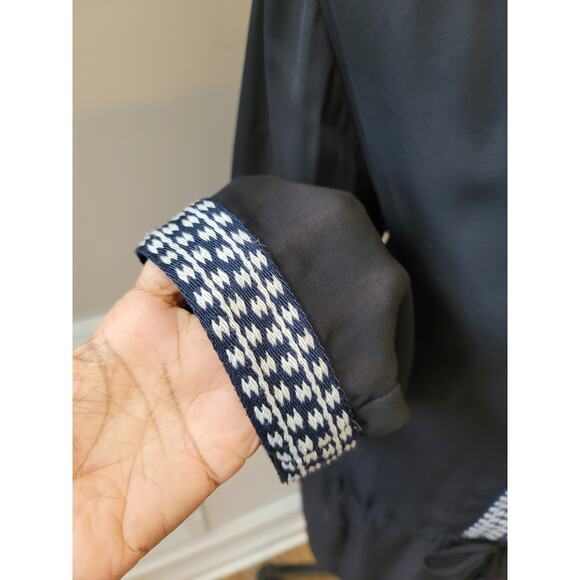 Premise Studio Tunic Blouse Women's Large Black White Long Sleeve Sheer Top - Picture 5 of 13